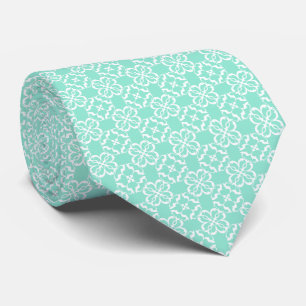 Corbata Patrón de enrejado floral menta y blanco