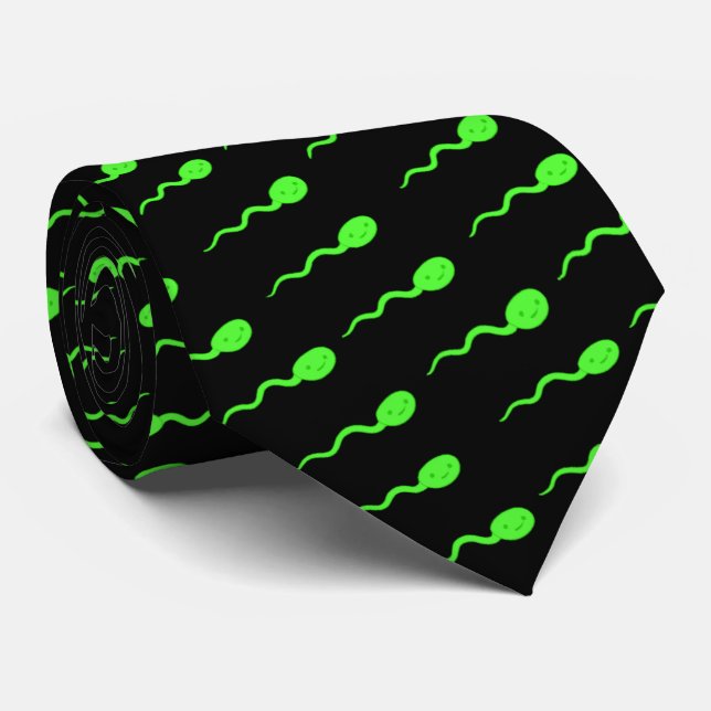 Corbata Patrón de esperma verde neón sonriente lindo (Enrollado)