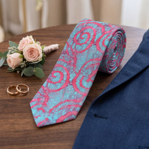 Corbata Patrón de espirales de batik funky azul brillante 