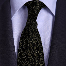 Corbata Patrón de esquema de símbolo de bitcoin negro