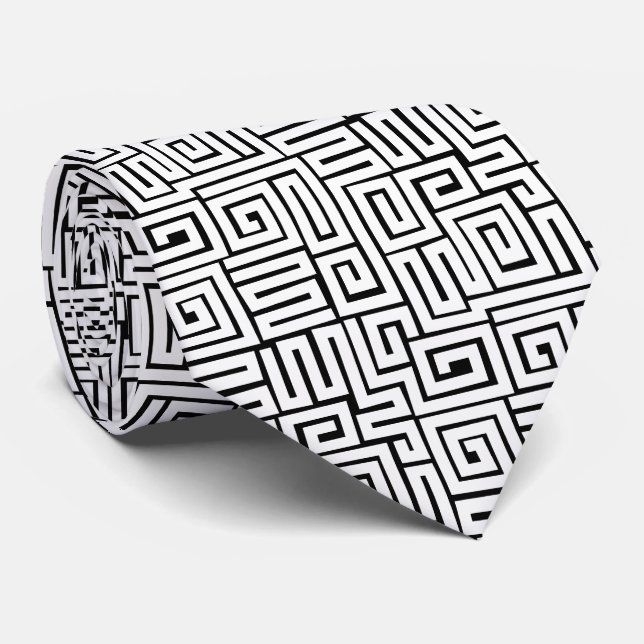 Corbata Patrón de estilo Kuba 280922 - Blanco sobre negro (Enrollado)