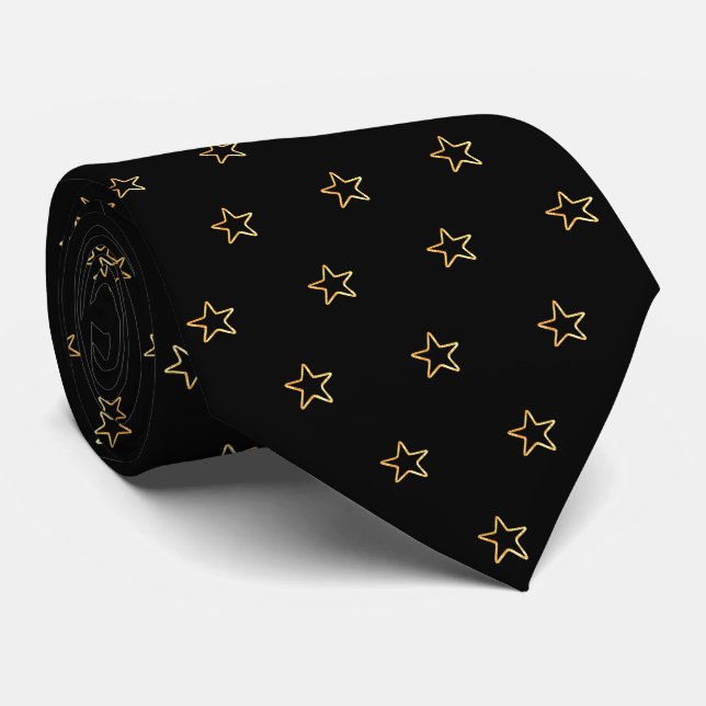Corbata Patrón de Estrella Brillante sobre Negro (Enrollado)