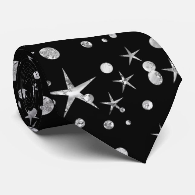 Corbata patrón de estrella negro fresco (Enrollado)