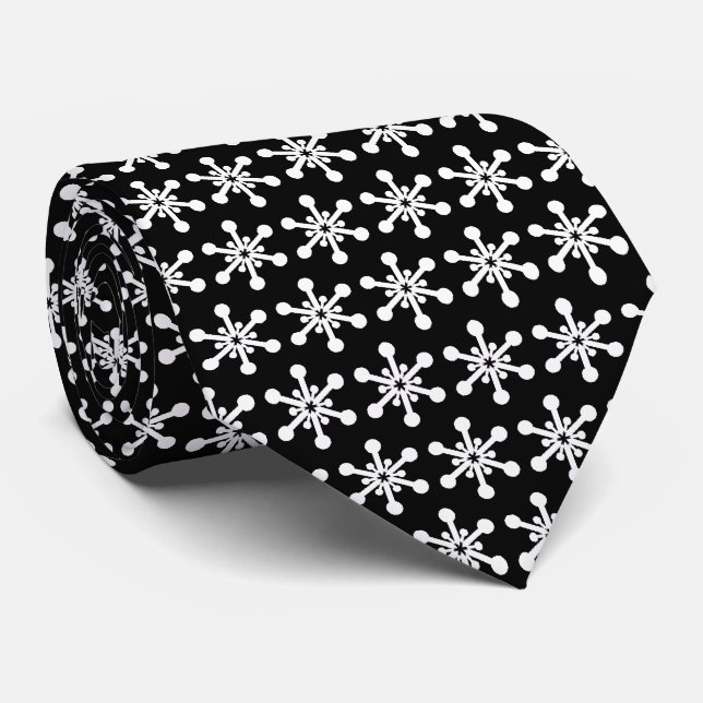 Corbata Patrón de estrellas - Blanco sobre negro (Enrollado)