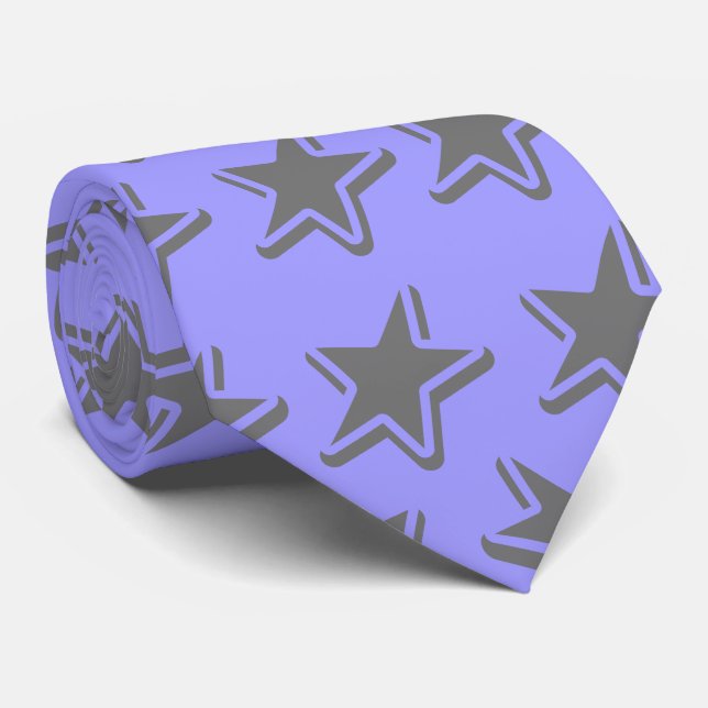 Corbata Patrón de estrellas grises de estilo retro azul si (Enrollado)