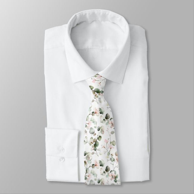Corbata Patrón de eucalipto acuarela (Atado)