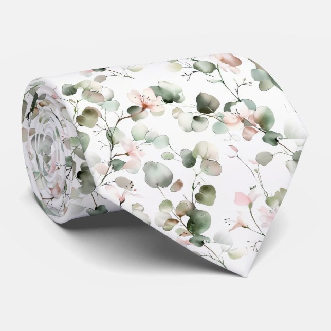 Corbata Patrón de eucalipto acuarela (Enrollado)