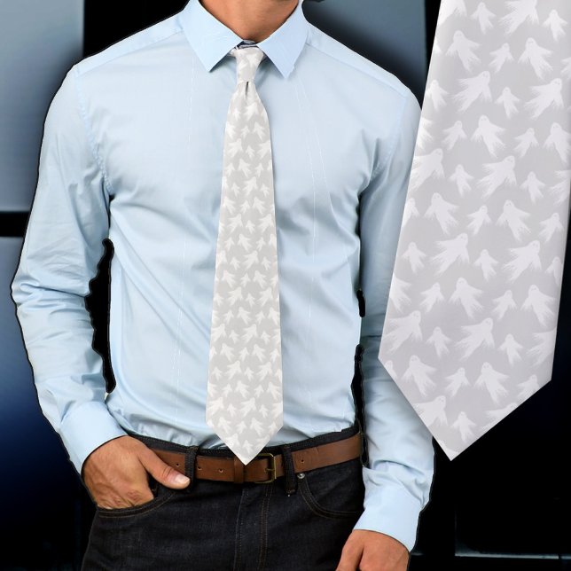 Corbata Patrón de fantasmas de Halloween Lata gris pálido (Subido por el creador)