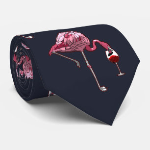 Corbata Patrón de flamenco rosa bebedor de vino divertido