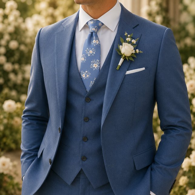 Corbata Patrón de flor blanca cielo suave azul (Subido por el creador)