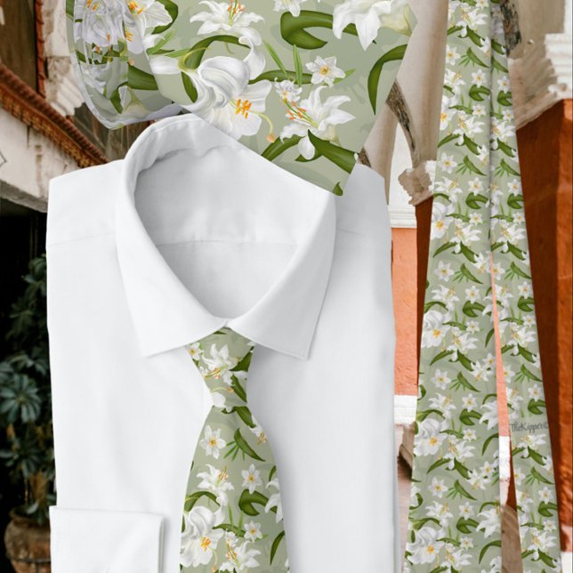 Corbata Patrón de flor blanca verde clásico (Subido por el creador)