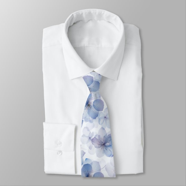 Corbata Patrón de Flor de Acuarela Azul (Atado)