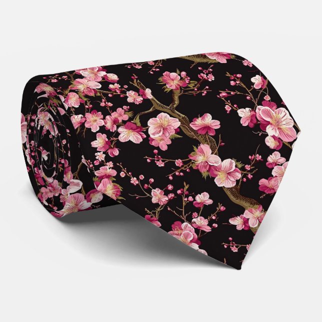 Corbata Patrón de Flor de Cerezo Sakura (Enrollado)