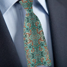 Corbata Patrón de Flor de Cobre y Turquesa Elegante