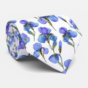 Corbata Patrón de flor de iris de acuarela azul