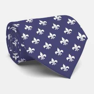 Corbata Patrón de flor de liis francés blanco en azul mari