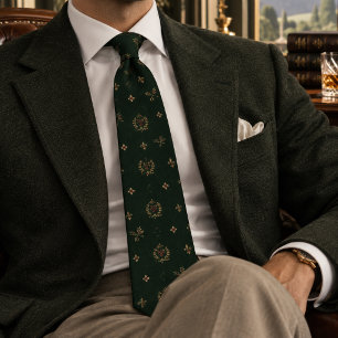 Corbata Patrón de Flor de Lis de Laurel Heráldico Verde Pr