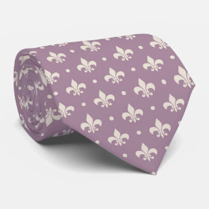 Corbata Patrón de Flor de Lis plateado sobre fondo morado