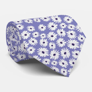 Corbata Patrón de flor de margarita blanca azul