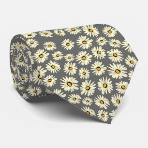Corbata Patrón de flor de margarita gris blanca naranja