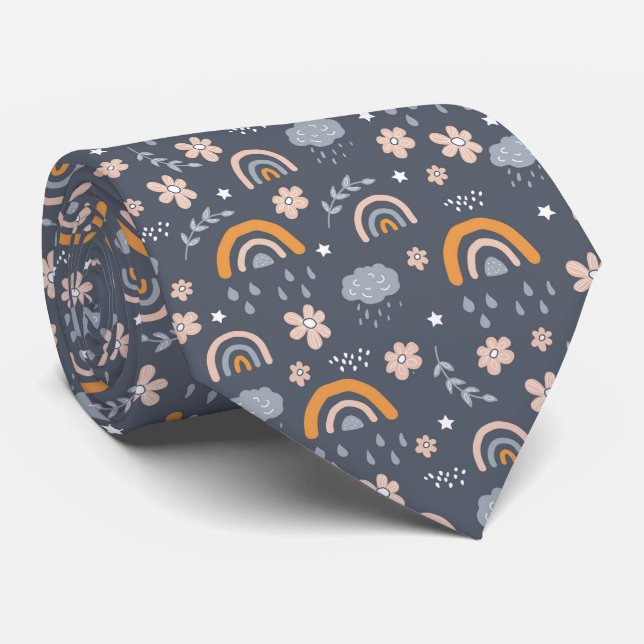 Corbata Patrón de flor de nube de arcoíris lindo (Enrollado)