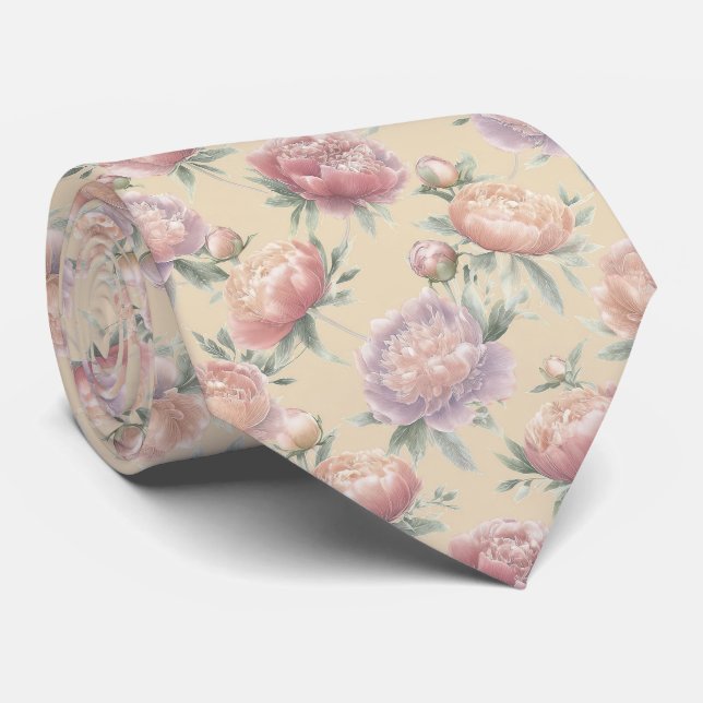 Corbata Patrón de Flor de Peonía Pastel (Enrollado)