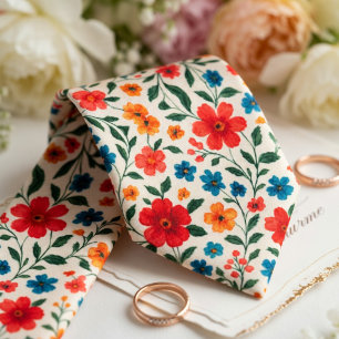 Corbata Patrón de Flor de Prado Brillante