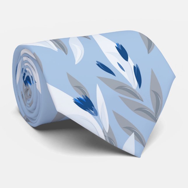 Corbata Patrón de flor retro rojo azul turquesa (Enrollado)