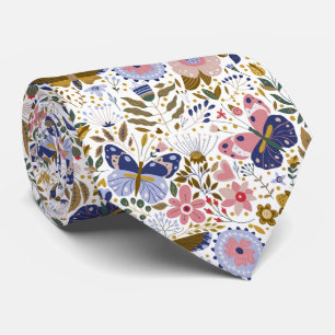 Corbata Patrón de flor silvestre colorido mariposa boho