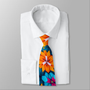 Corbata Patrón de flores azules y Naranjas