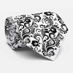 Corbata Patrón de flores blancas negras chic coloridas