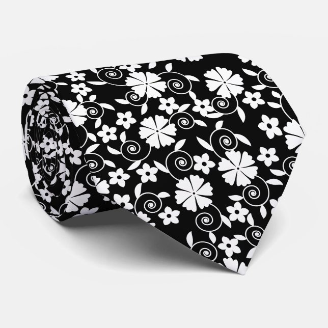 Corbata Patrón de flores blancas negras lindo LifeProof iP (Enrollado)