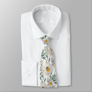 Corbata Patrón de flores de amapola de árbol blanco de Cal