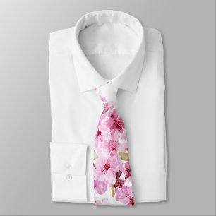 Corbata Patrón de flores de cerezo rosa pintado