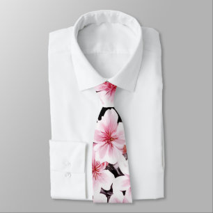 Corbata Patrón de flores de cerezo rosa y negro pintado