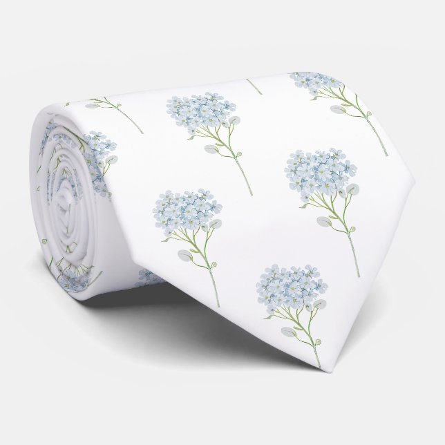 Corbata patrón de flores de hortensia azules (Enrollado)