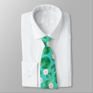 Corbata Patrón de flores de lirio de agua blanca y almohad