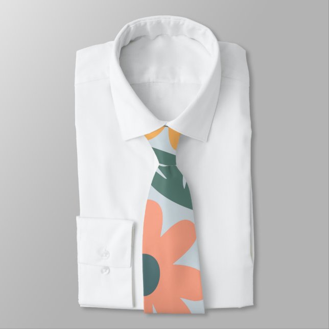 Corbata patrón de flores de margarita pinchada de polka pu (Atado)