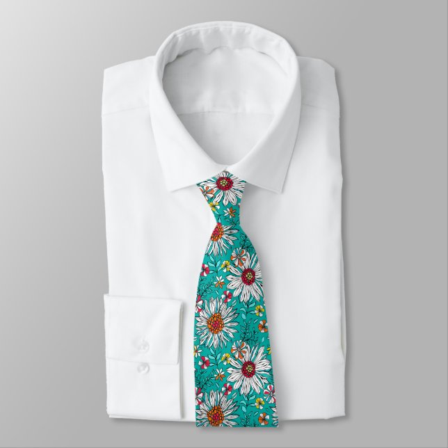 Corbata Patrón de flores de margarita roja, Naranja amaril (Atado)