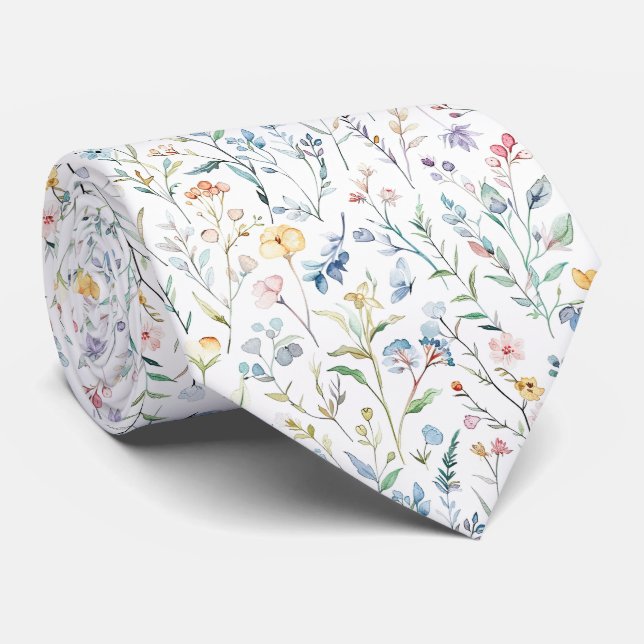 Corbata Patrón de flores de prado en acuarela (Enrollado)