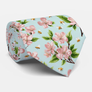 Corbata Patrón de flores de primavera y abejas