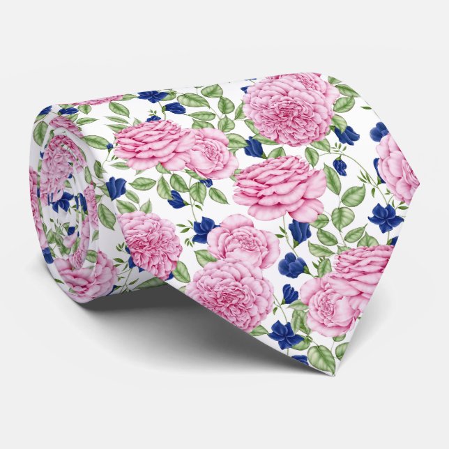 Corbata Patrón de flores de rosa rosa (Enrollado)