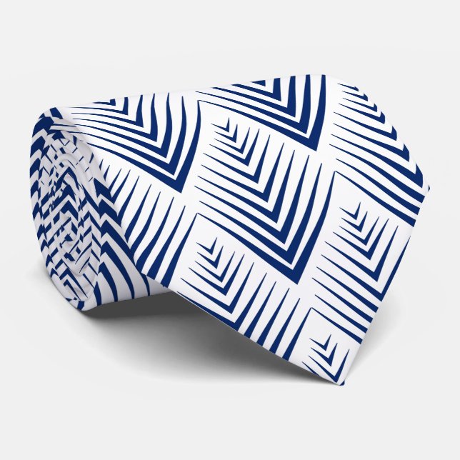 Corbata Patrón de flores de ventilador azul en blanco Art  (Enrollado)