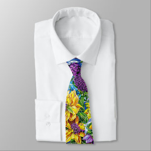 Corbata Patrón de flores del Jardín Verde Azul Amarillo Li