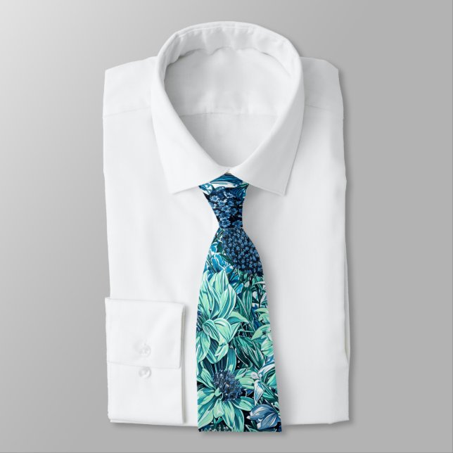 Corbata Patrón de flores del jardín Verde azulado blanco a (Atado)