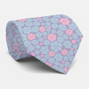 Corbata Patrón de flores en azul, lila y rosa