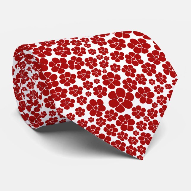 Corbata Patrón de flores en rojo y blanco (Enrollado)
