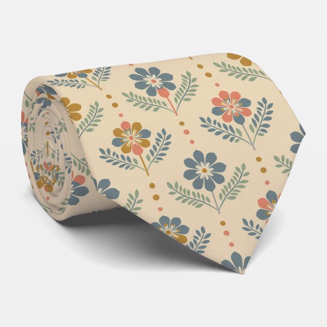 Corbata Patrón de flores folclóricas escandinavas (Enrollado)