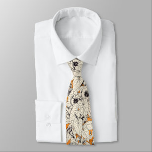 Corbata Patrón de flores gráficas blancas naranja