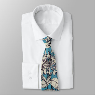 Corbata Patrón de flores gráficas en blanco azul